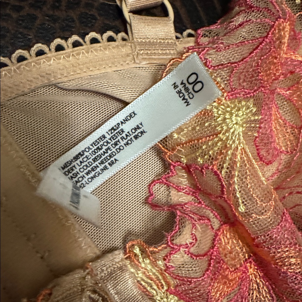 TORRID (00/0) Sheer Lace Underwire Bra & Brief Set in Nude with Pink Embroidery - Picture 4 of 5